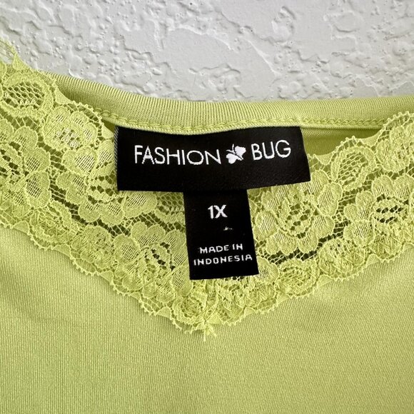 Fashion Bug Tank Top Cami Womens 1X Lace Trim Adjustable Straps Chartreuse Y2K - Picture 4 of 11